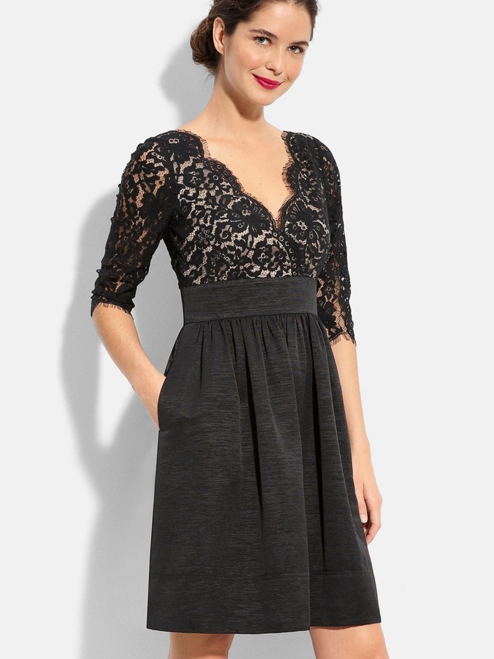 Eliza J Black Lace & Faille Cocktail Dress with Pockets - Size 6
